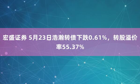 宏盛证券 5月23日浩瀚转债下跌0.61%，转股溢价率55.37%