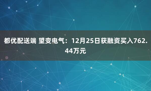 都优配送端 望变电气:12月25日获融资买入762.44万元
